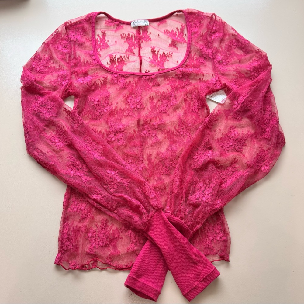 Free People Intimately U Into This Lace Long Sleeve Top In Rose Hypnotic Pink XS